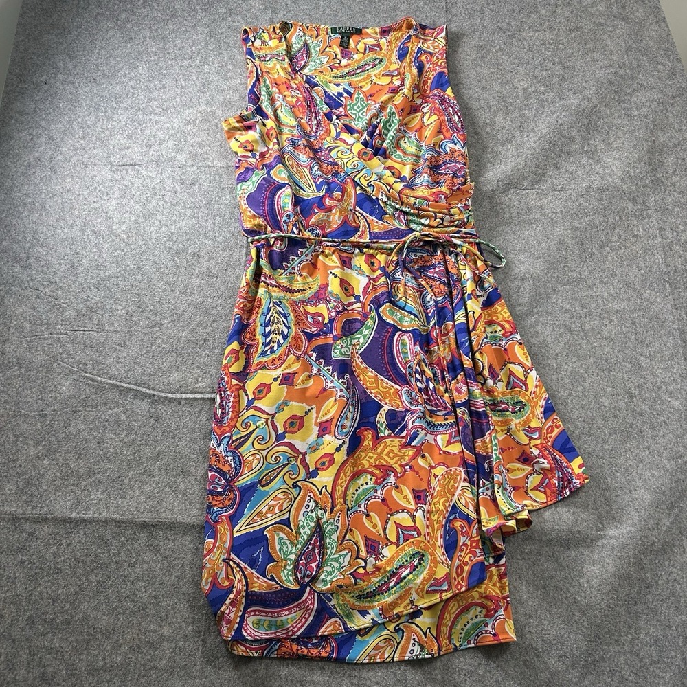 Ralph Lauren Dress Womens 1X Paisley Floral Multicolor Scuba Jersey Stretchy
